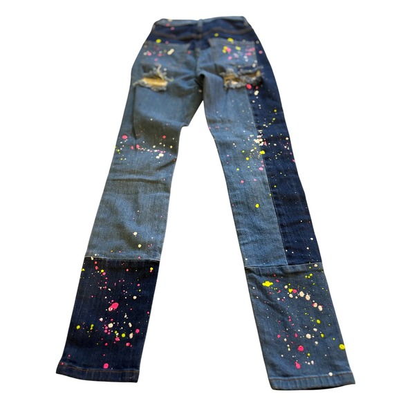 Rockstar Original Denim - Rockstar‎ Original Distressed Paint Splatter Jeans Size 3 Patchwork Denim